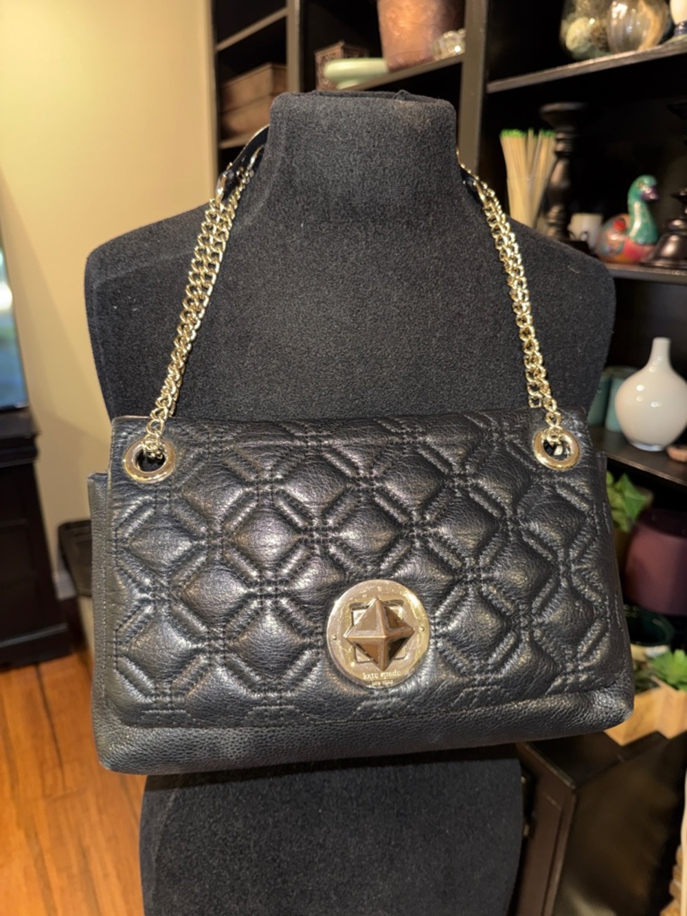 kate spade Black Quilted Leather Shoulder Bag with Gold Hardware